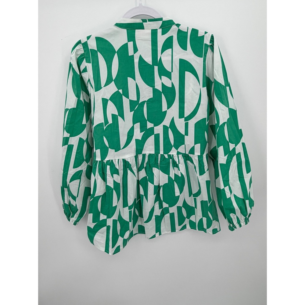 Belle by Kim Gravel Geo Goddess Blouse Womens S Green Peplum Long Sleeve Tunic - Picture 5 of 9
